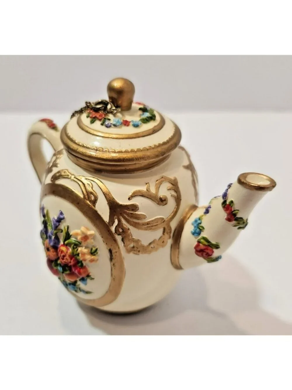 Vtg Nini Westminster Abbey Miniature Teapot Hand Painted Floral Decor Figurine